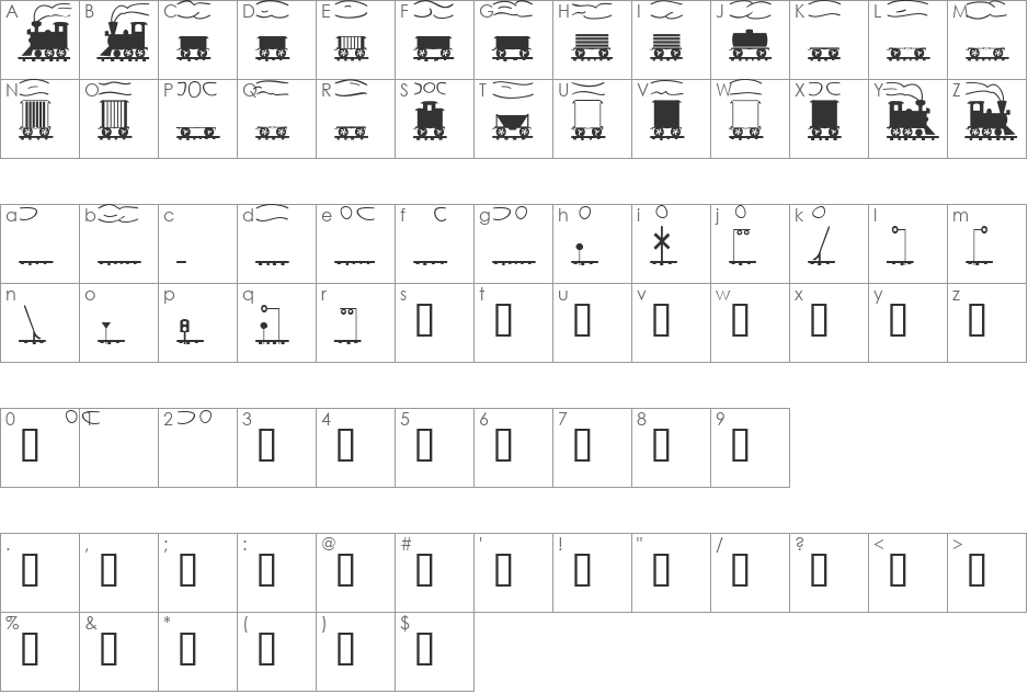 XLaserTrain font character map preview
