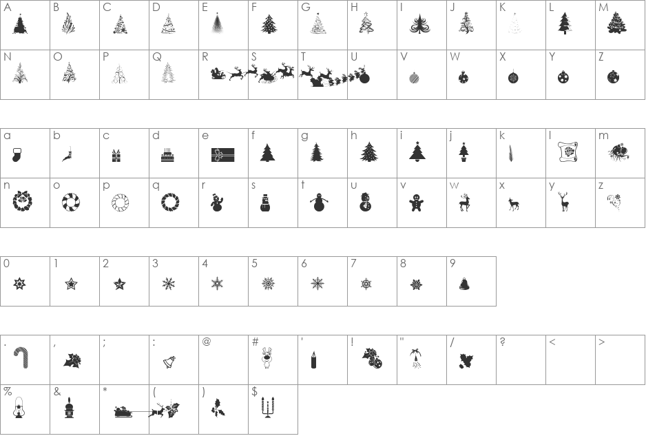 Xmas tfb Christmas font character map preview