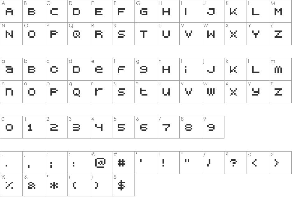 BitDust One font character map preview