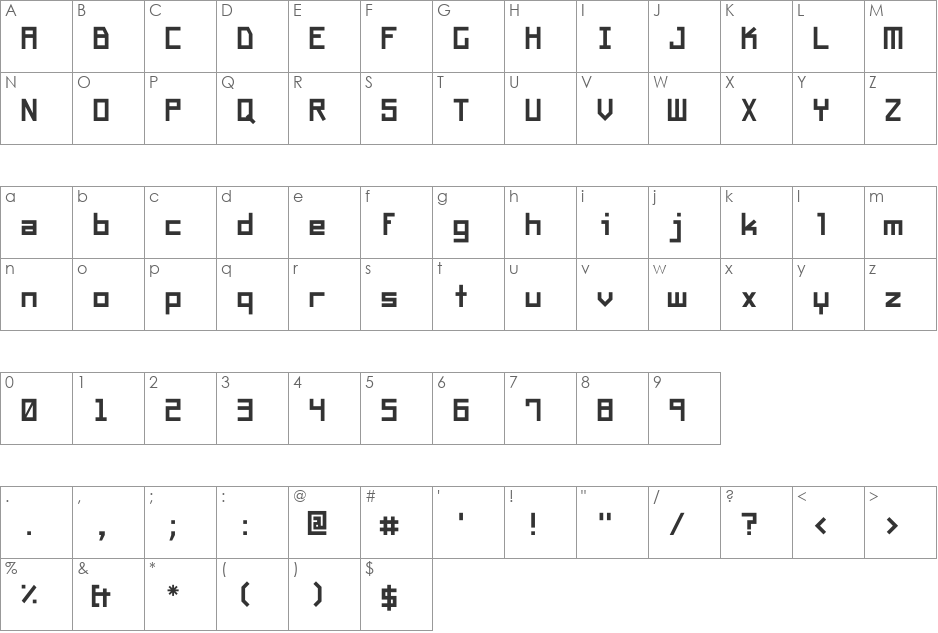 xnMono-proto font character map preview