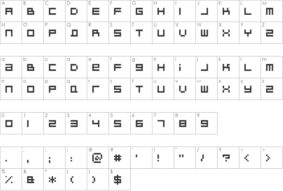 BitDust Two font character map preview