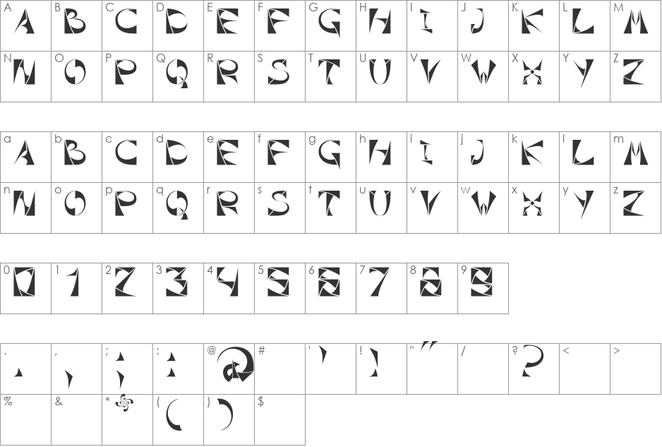 Xorx_Toothy Cyr font character map preview