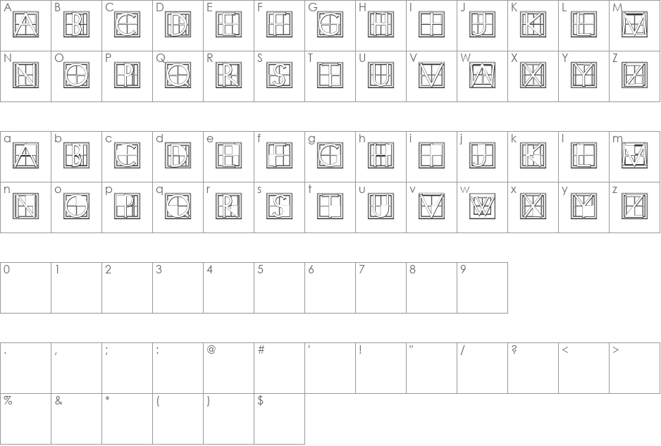 XperimentypoThree-B-Square font character map preview