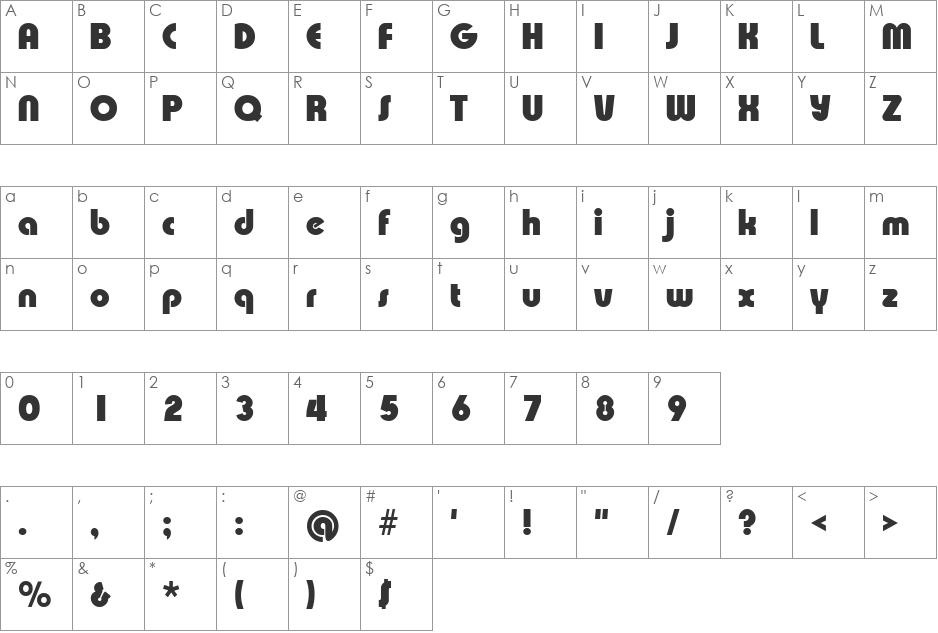 XpressiveBlack font character map preview