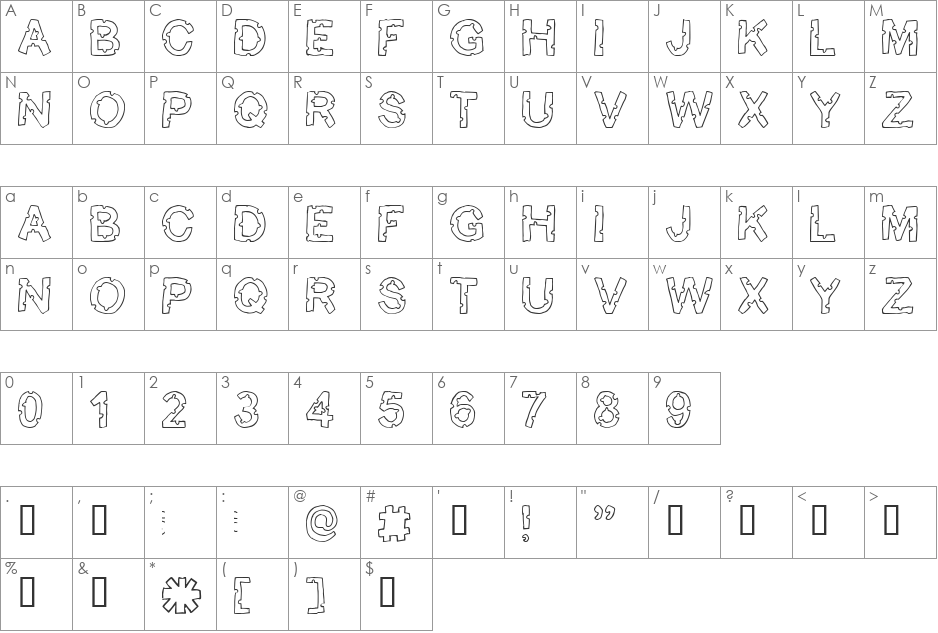 Bite me! font character map preview