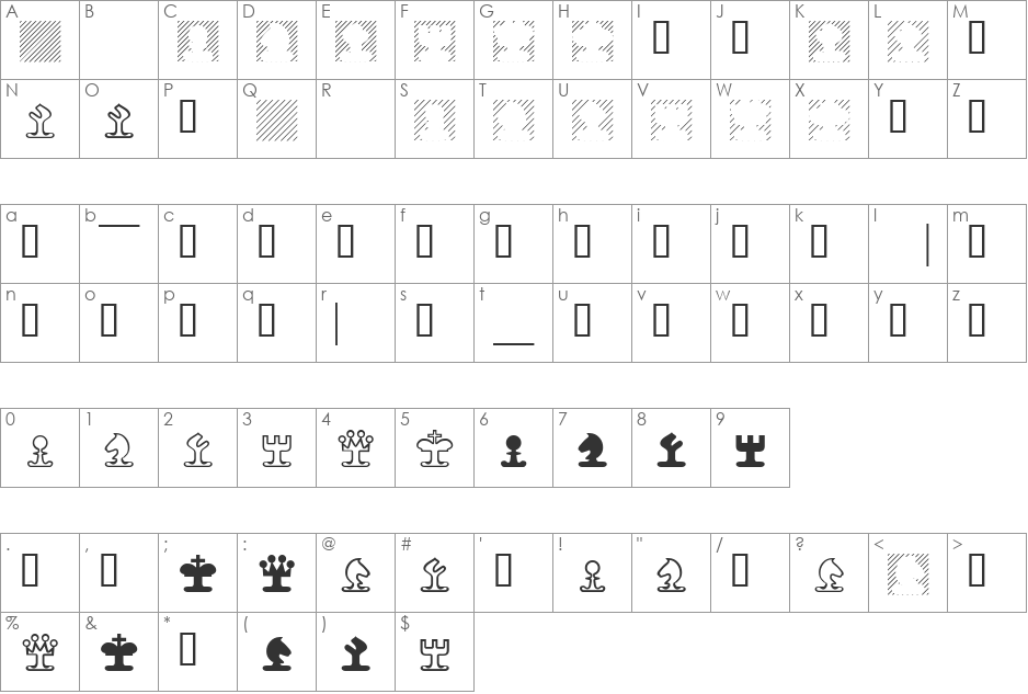 XSeederChess font character map preview