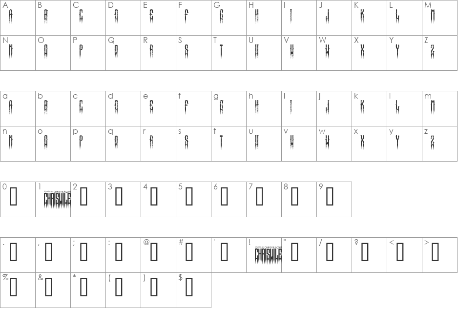 XSpiked font character map preview
