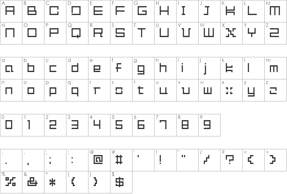 XSquare font character map preview
