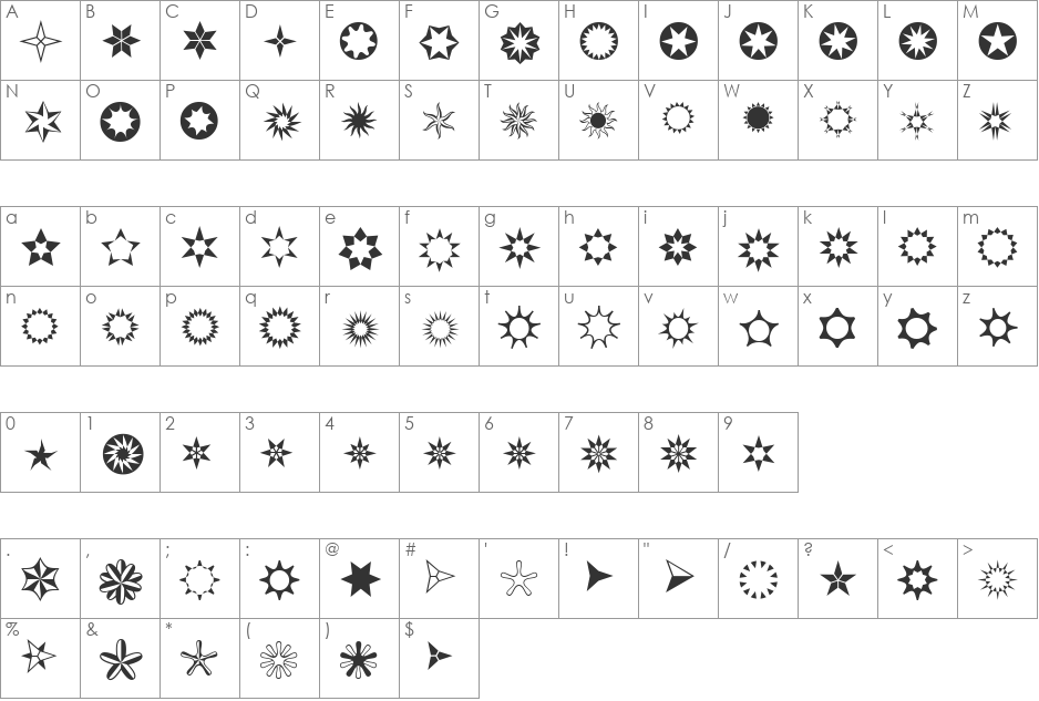 XStarPieces font character map preview