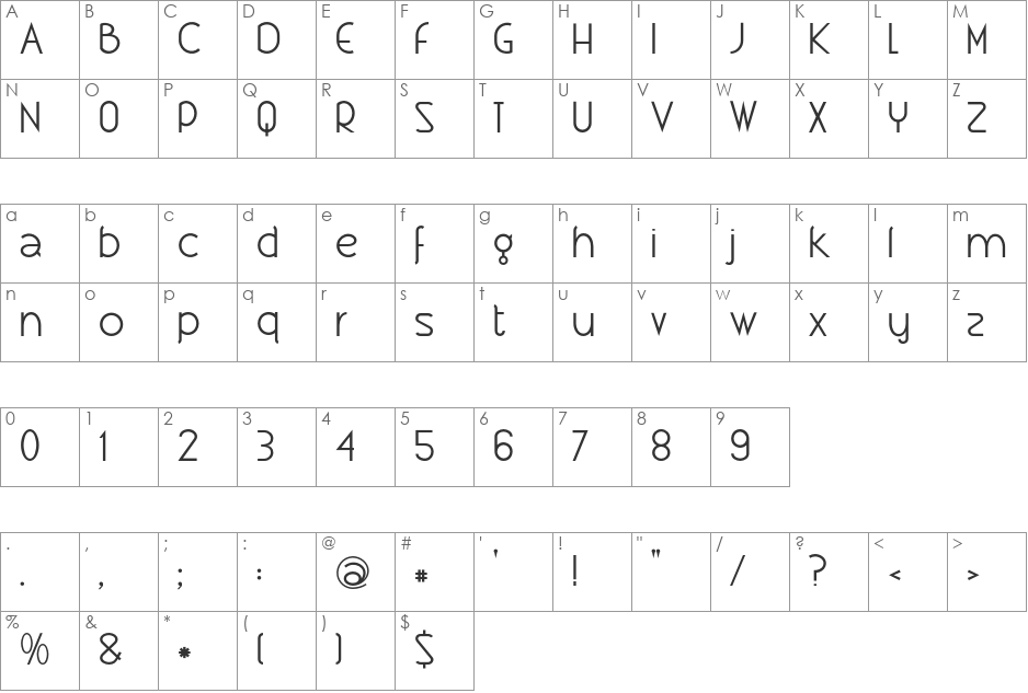 Xtravagant font character map preview