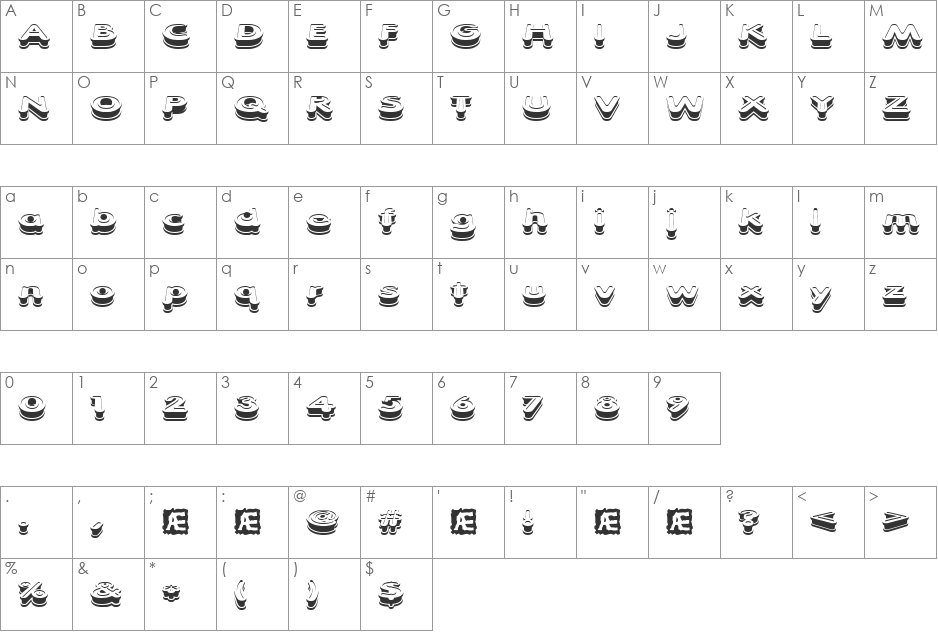 Xtrusion (BRK) font character map preview