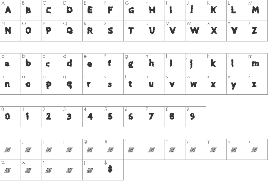 BiteTyme font character map preview