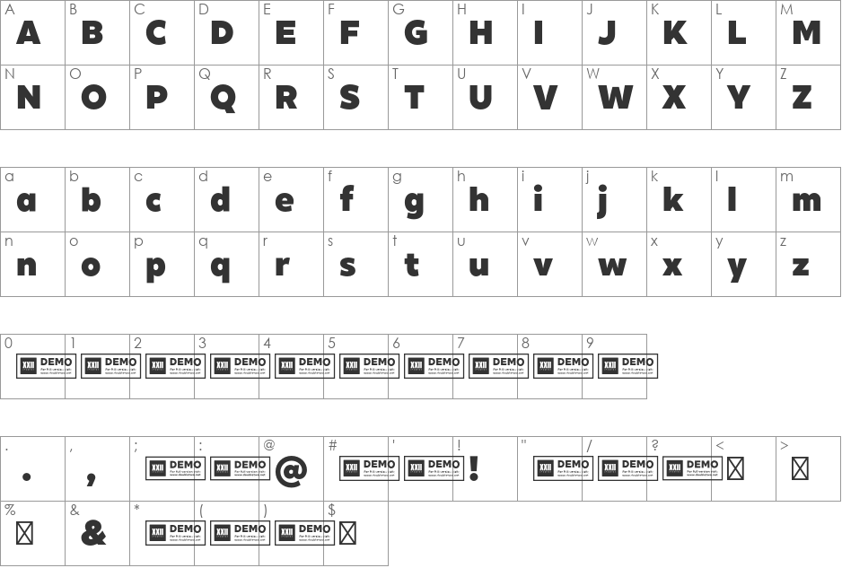 XXII Geom DEMO font character map preview