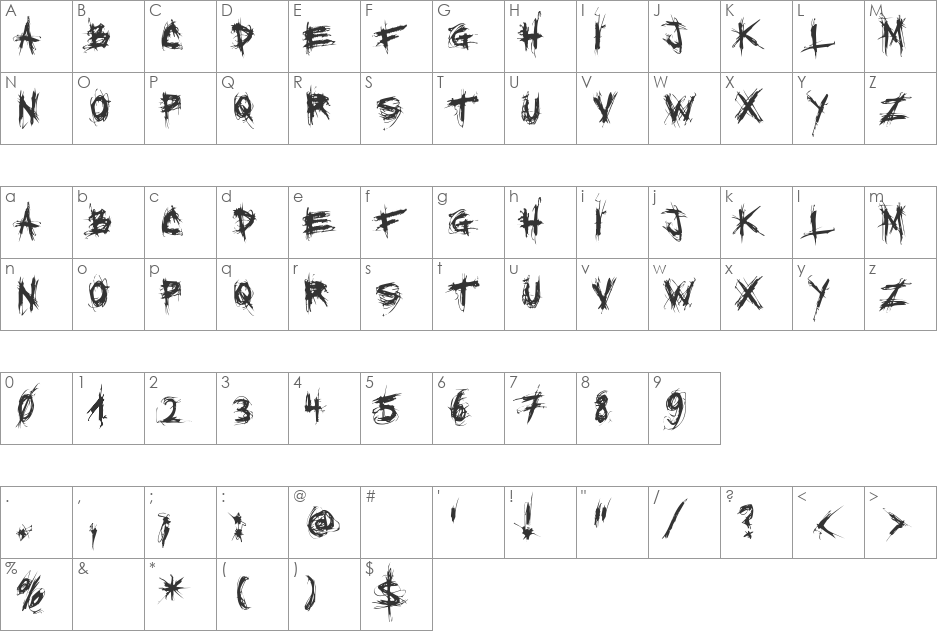 XXII SCRATCH font character map preview
