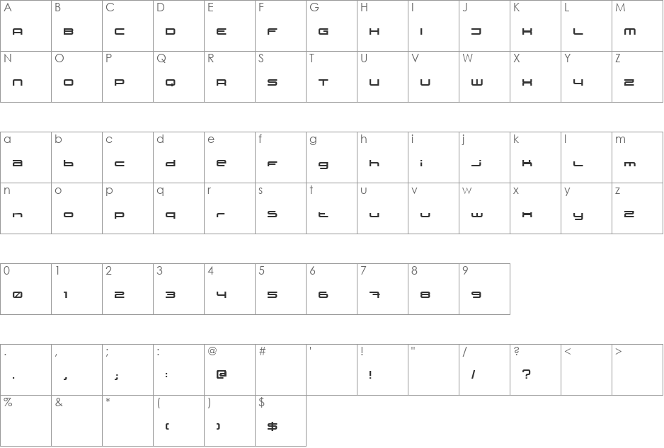 XXII STATIC font character map preview