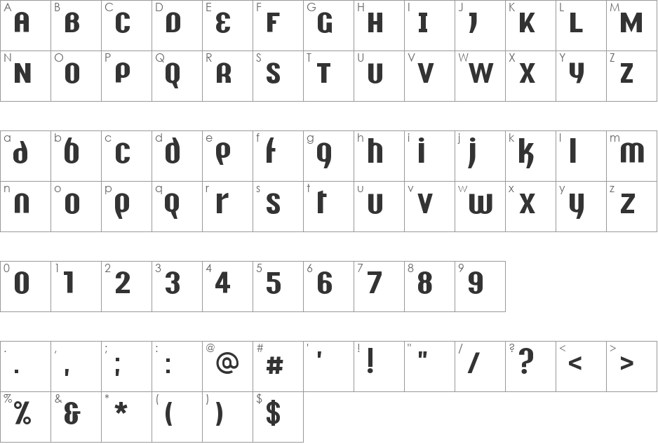 Y2K Analog Legacy font character map preview