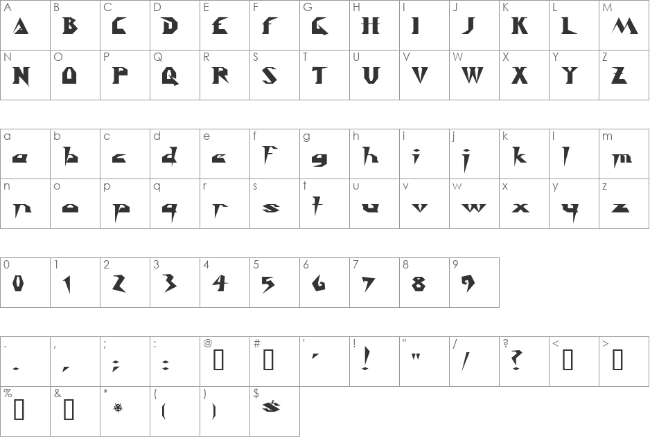 Y2Kill font character map preview