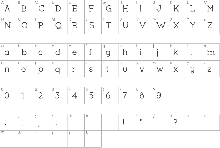 YAA Type  FREE font character map preview