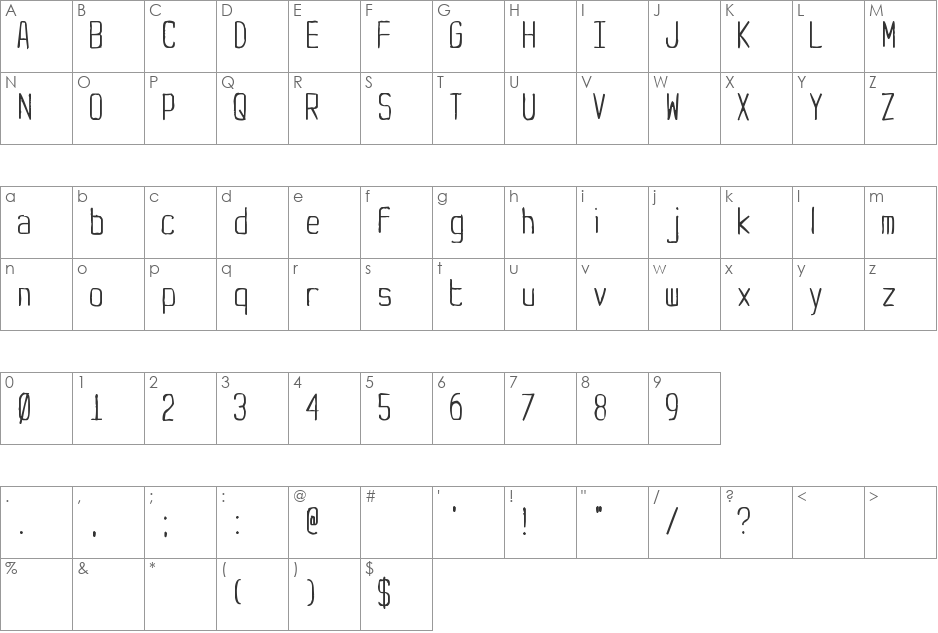 Yachting Type font character map preview
