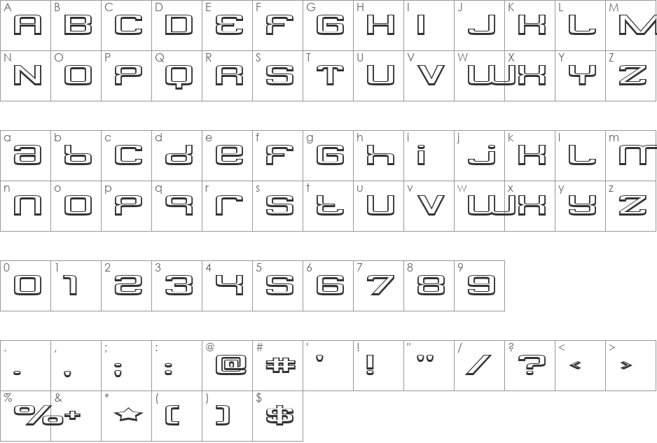 Yadou font character map preview