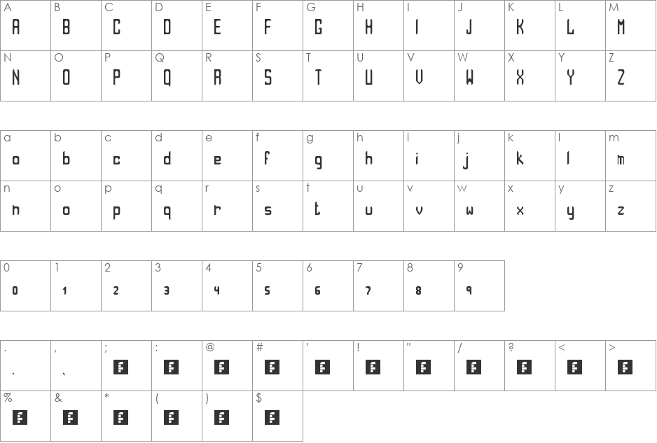YaFuture Condensed font character map preview