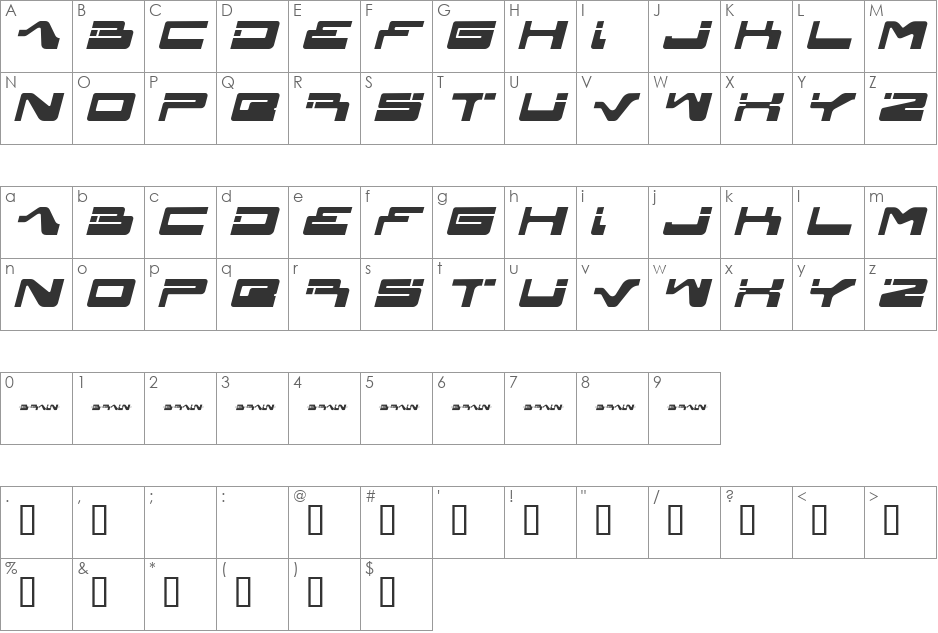 yagiza font character map preview