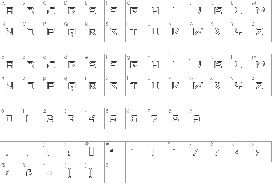 Biting My Nails Outline font character map preview