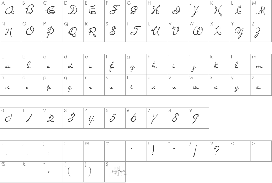 Yahoo 1 font character map preview