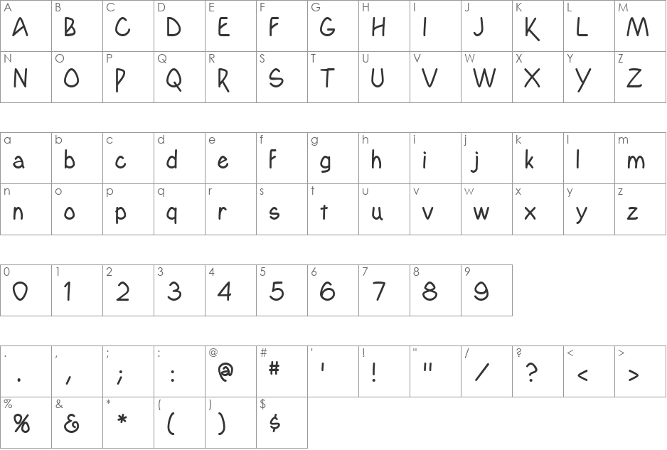 YahoschMedium font character map preview