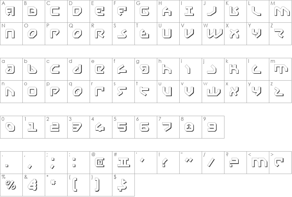 Yahren Shadow font character map preview