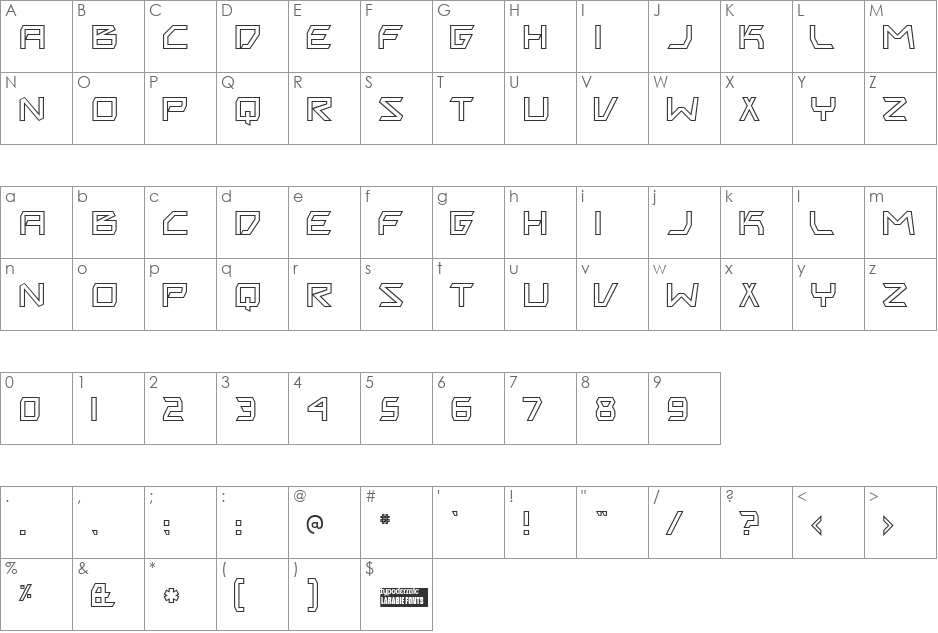 Biting My Nails Outline font character map preview