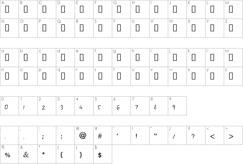 Yakov thin font character map preview