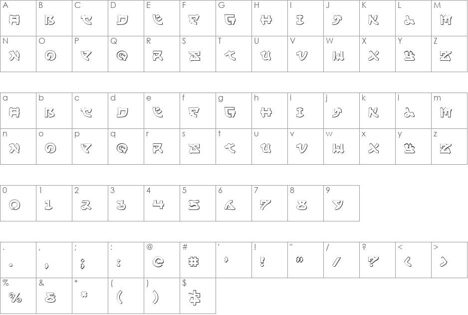 Yama Moto 3D font character map preview
