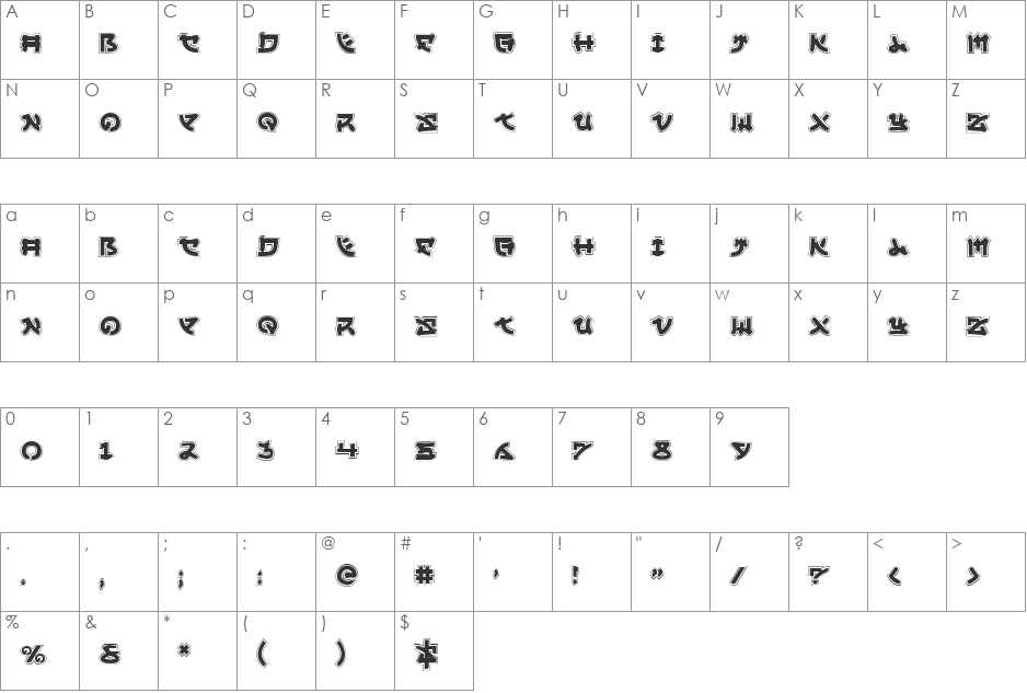 Yama Moto Academy font character map preview