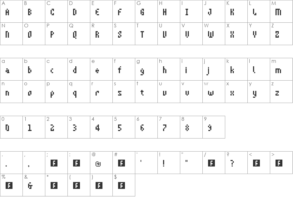 Yarda Px font character map preview