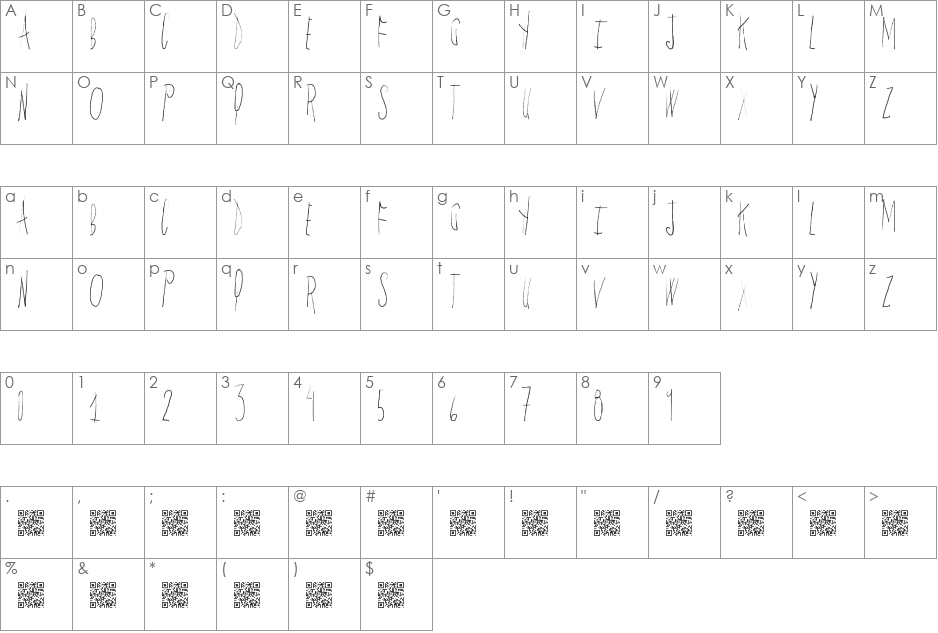 YardenTawns font character map preview