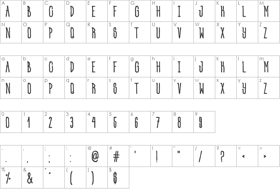 Yarin font character map preview