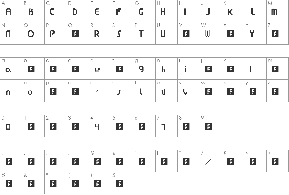 Yassan1 font character map preview