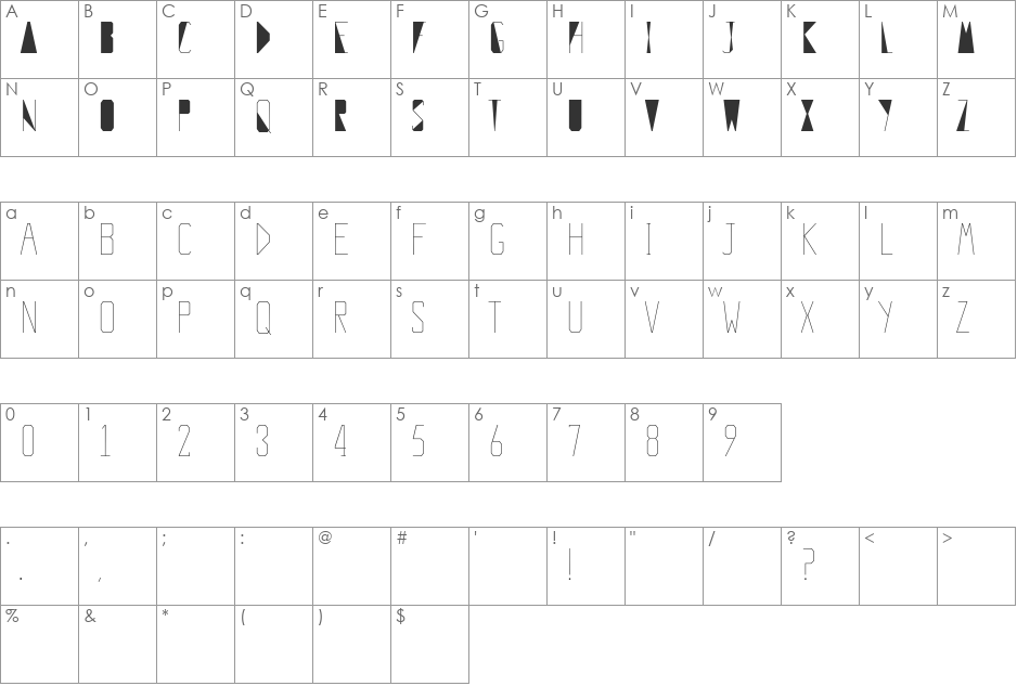 Yava font character map preview
