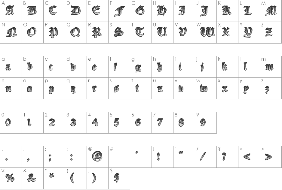 Ye Olde Oak font character map preview