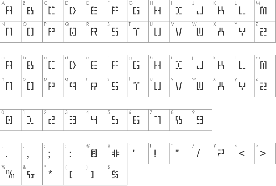 Year 2000 Italic font character map preview