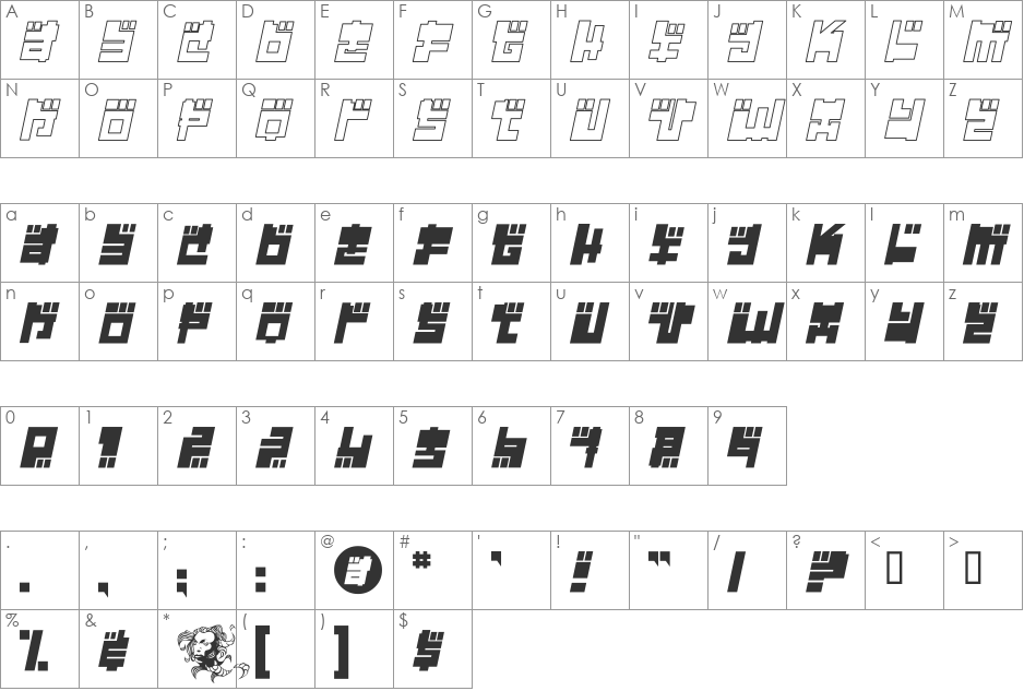 Year 2000 Replicant font character map preview