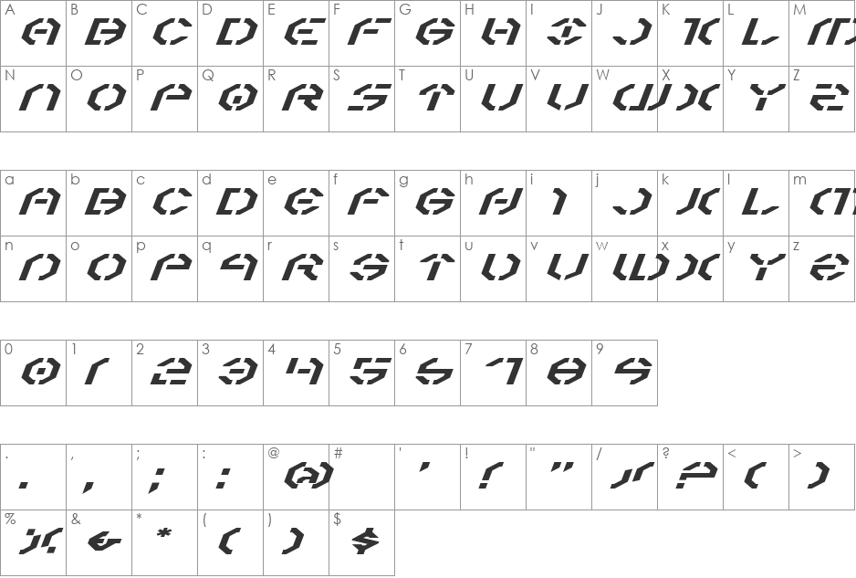 Year 3000 Expanded Italic font character map preview