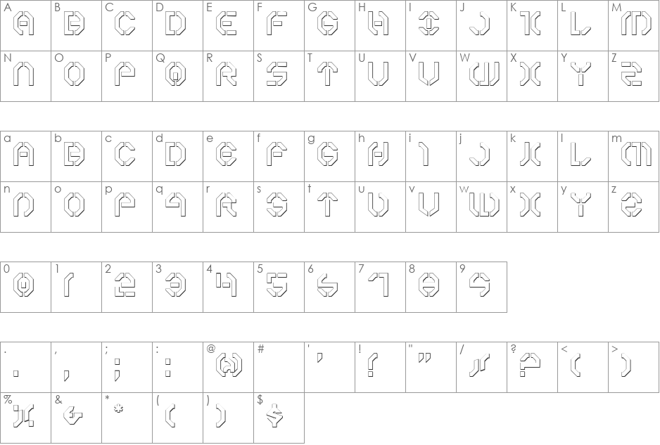 Year 3000 Outline font character map preview
