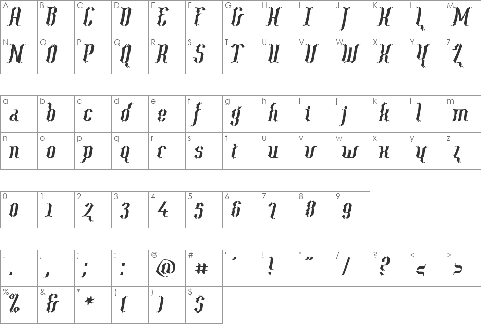 Year2000 Context Scrambled font character map preview