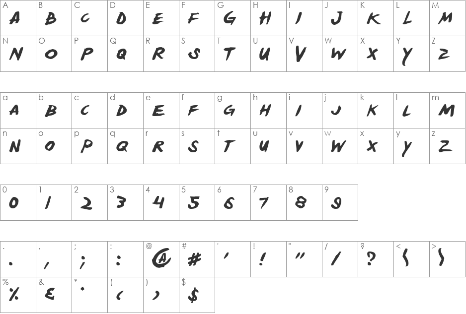 Yellowjacket Expanded font character map preview