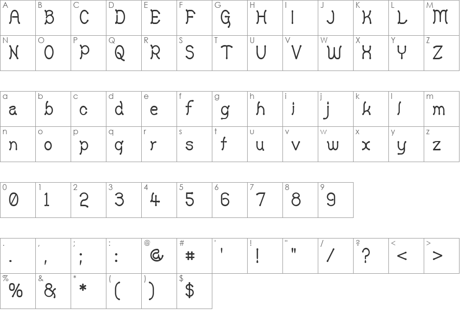 Yellowswamp font character map preview