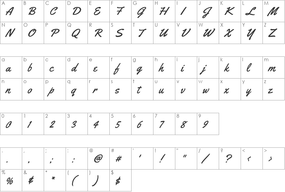 Yellowtail font character map preview