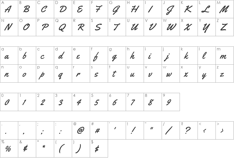 Yellowtail font character map preview