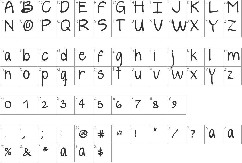 yelly font character map preview